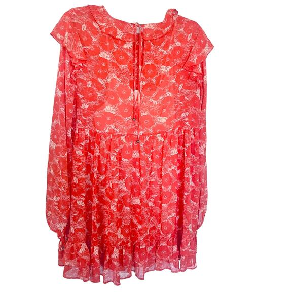 Free People These Dreams Orange & Ivory Floral Boho Long Sleeve Dress Small - Picture 5 of 12